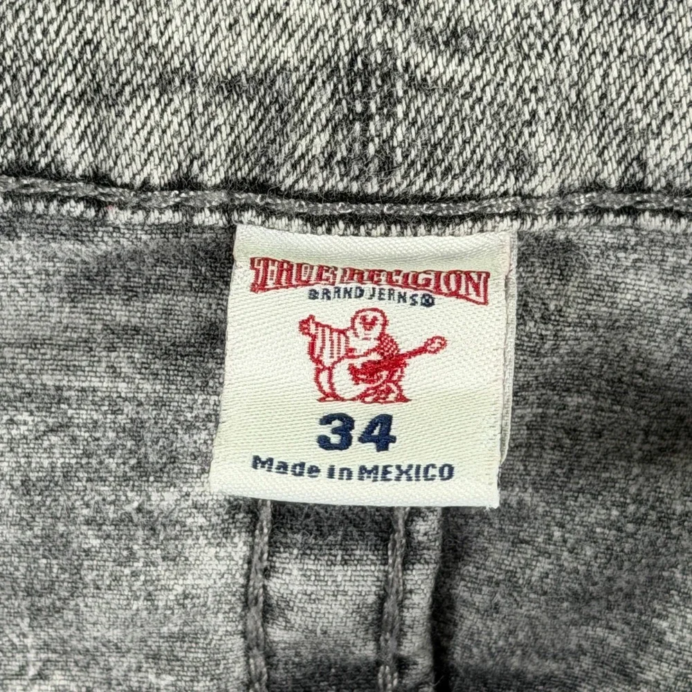 True Religion Men's Slim Fit Moto Run Stitch Jeans Size 34x35 Light Gray Wash‎